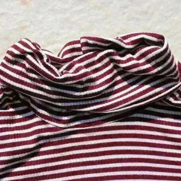 VINE & LOVE Retro Flare Bell Sleeves Turtleneck Ribbed Striped Top Women Large - Picture 3 of 8